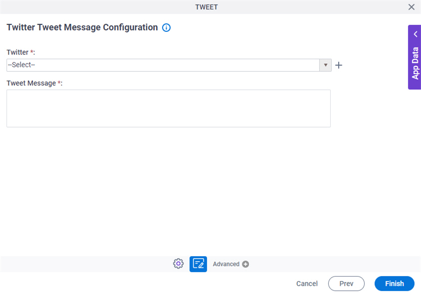 Twitter Tweet Message Configuration screen