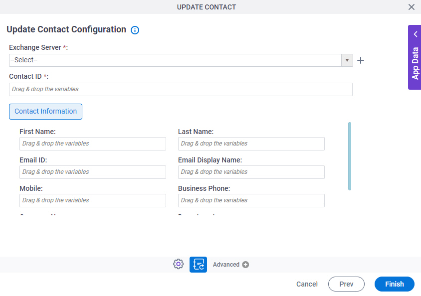 Update Contact Configuration screen