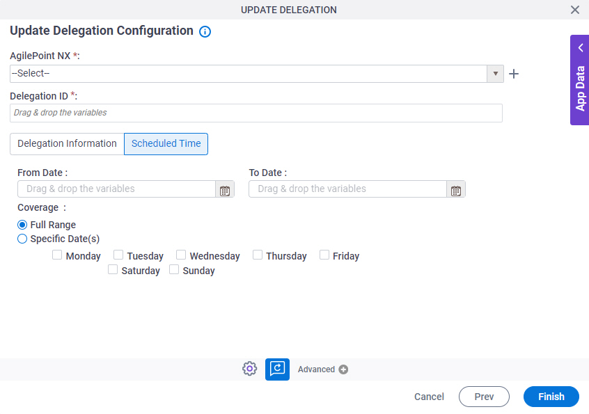 Update Delegation Configuration Scheduled Time tab