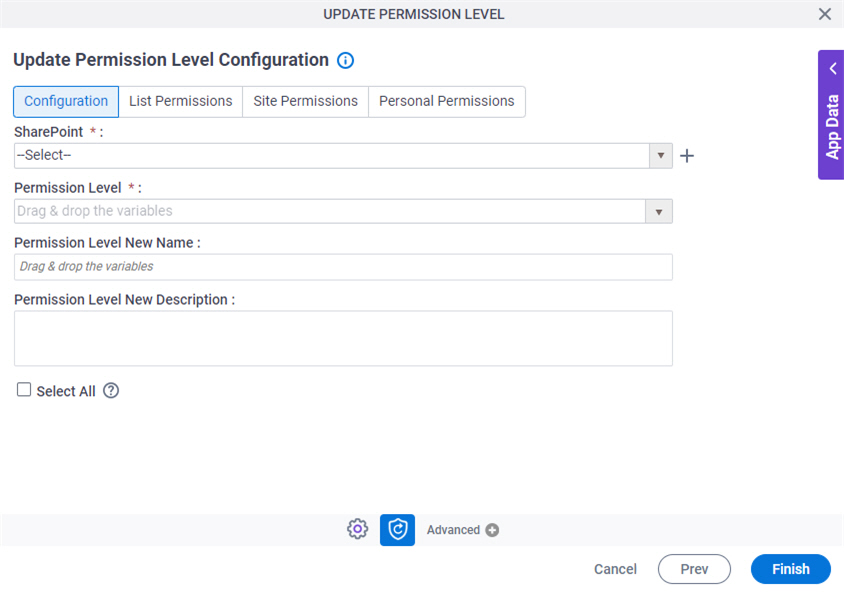 Update Permission Level Configuration Configuration tab