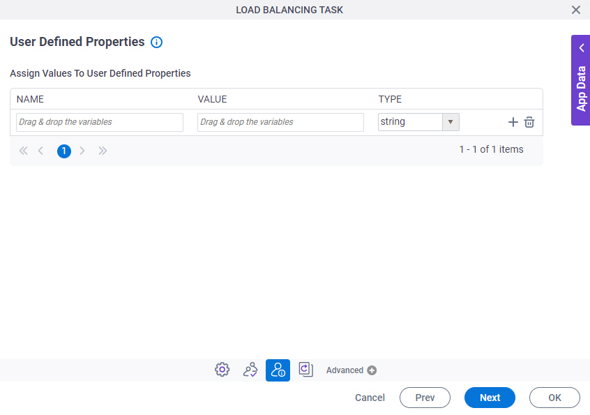 User Defined Properties screen