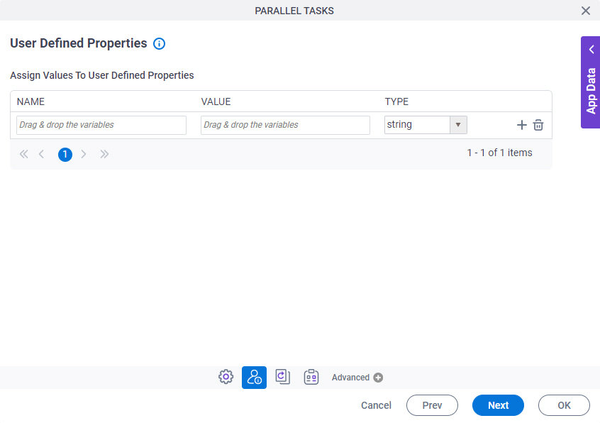 User Defined Properties screen