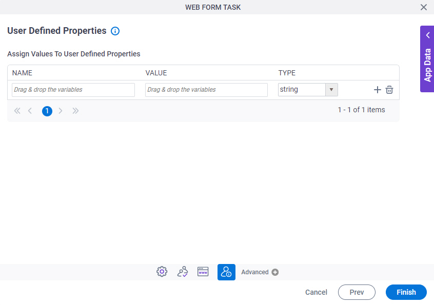 User Defined Properties screen