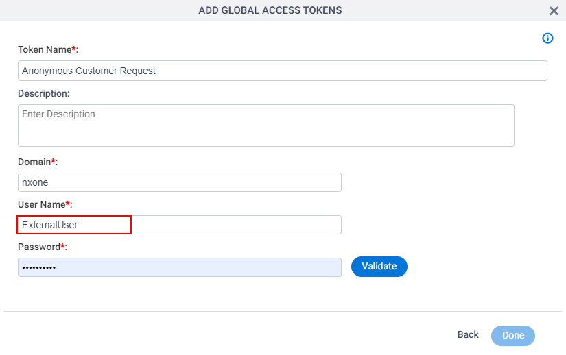 Global Access Tokens UserName