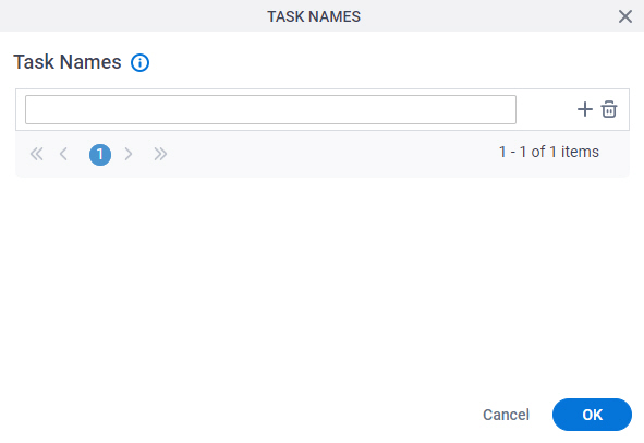 Task Names screen