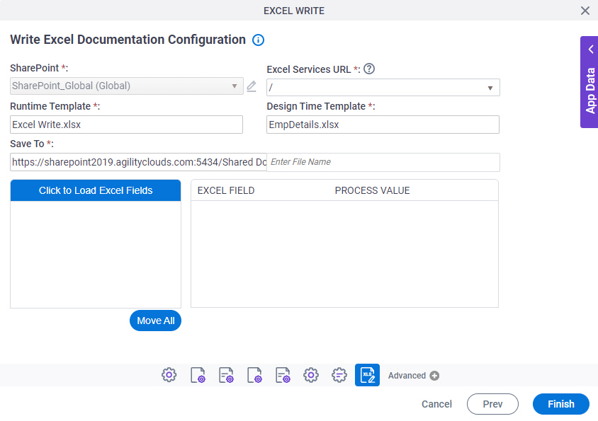 Write Excel Documentation Configuration screen