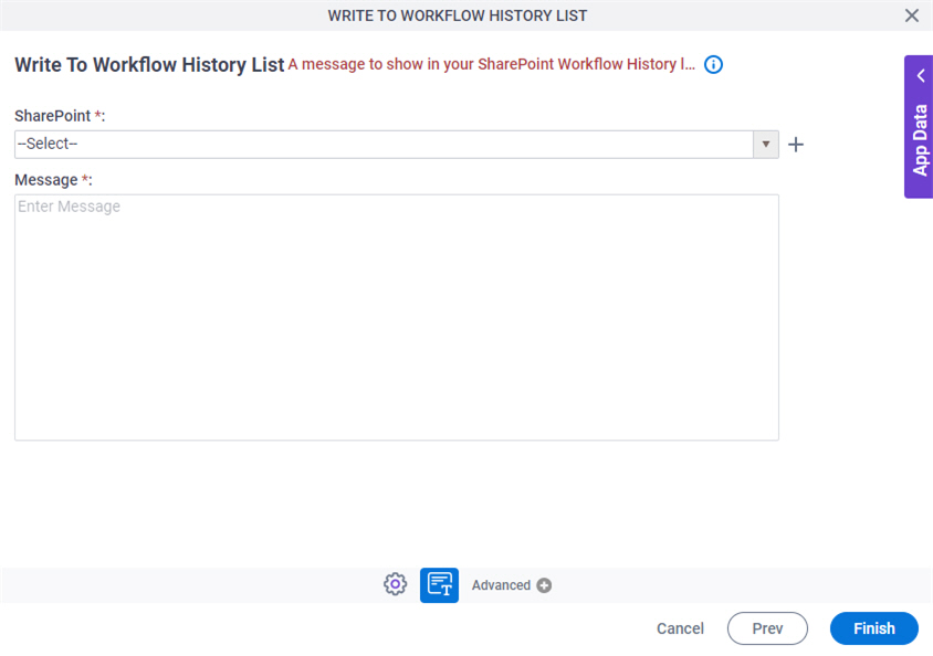 Write To Workflow History List screen