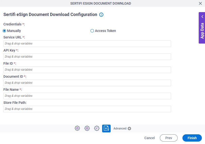 Sertifi eSign Document Download Configuration screen