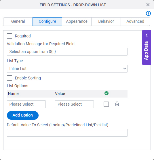 Configure tab