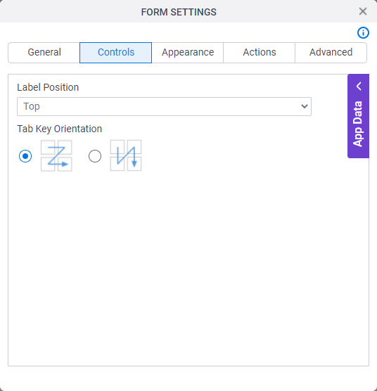 Form Settings Controls screen