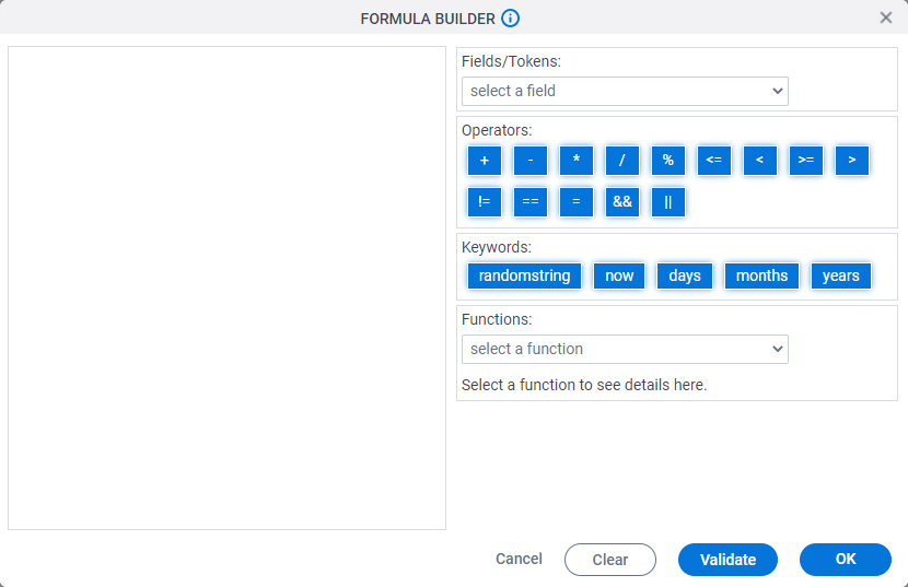 Formula Builder screen