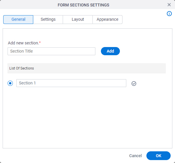 Form Sections Settings General tab
