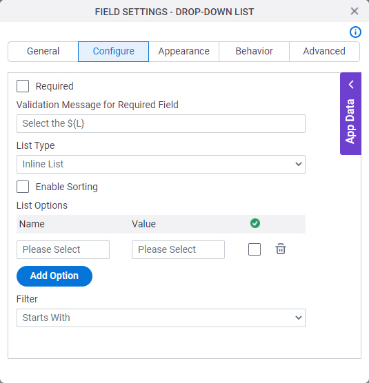 Configure tab