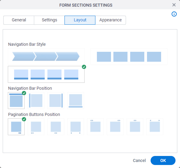 Form Sections Settings Layout tab