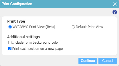 Print Configuration screen