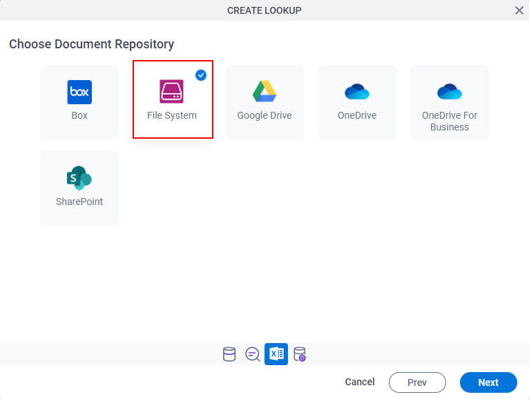 Choose Document Repository screen