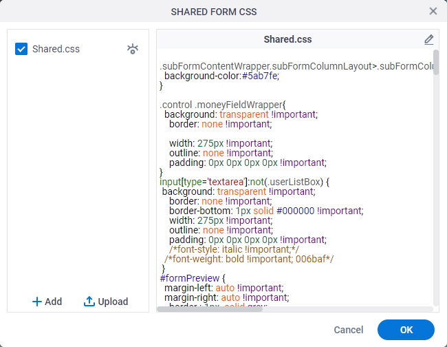 Shared Form CSS screen