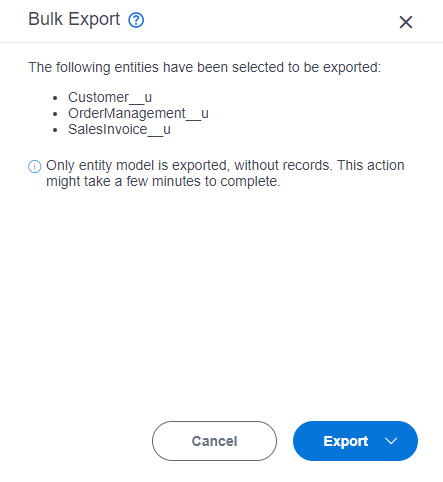 Bulk Export screen