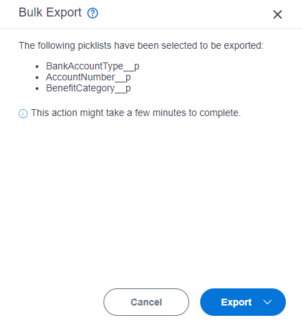 Bulk Export screen