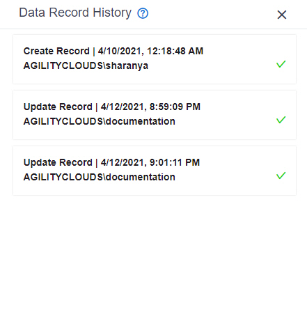 Data Record History screen