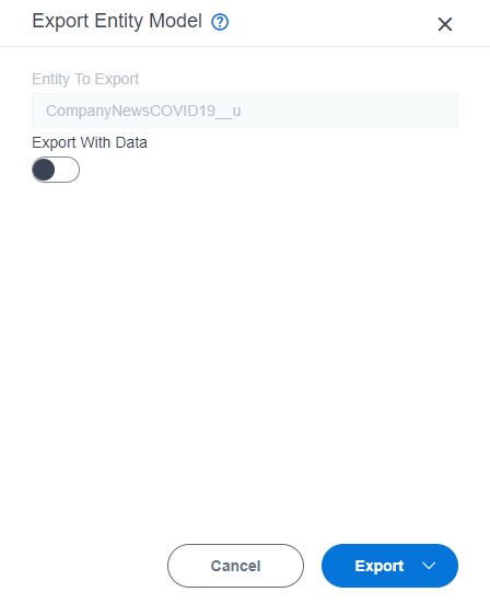 Export Entity Model screen