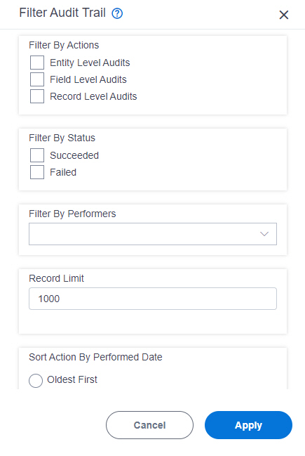 Filter Audit Trial screen