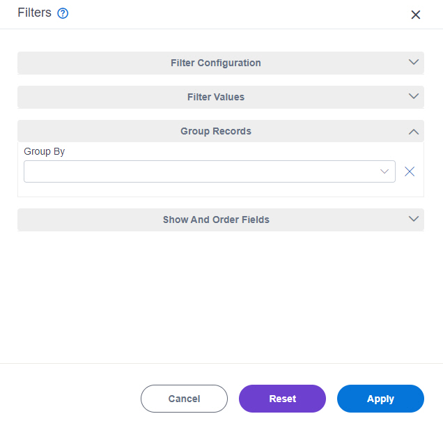 Filters Group Records tab