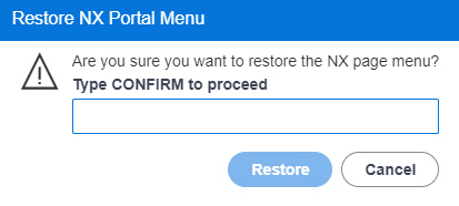 Restore NX Portal Menu screen