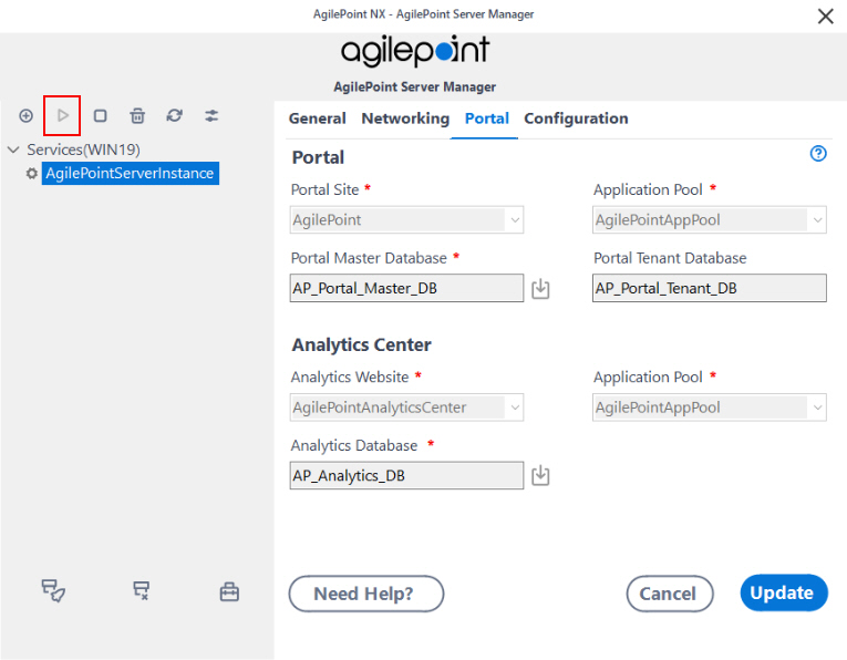 AgilePoint Server Manager screen