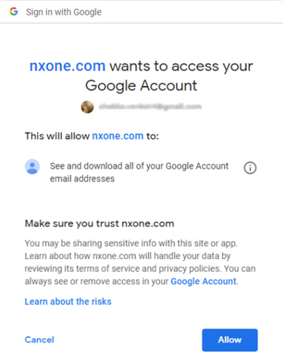Google Account Permission screen