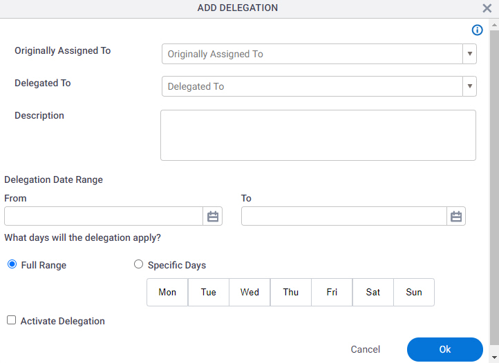 Add Delegation screen