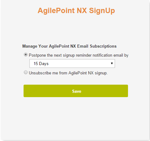 AgilePoint NX Sign Up screen