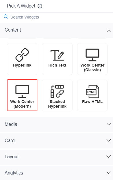 Click Modern Work Center Widget