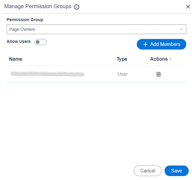 Manage Permission Groups screen