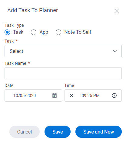 Add Task To Planner screen