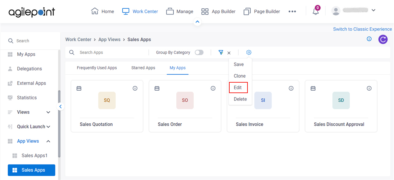 Click Edit Custom App View