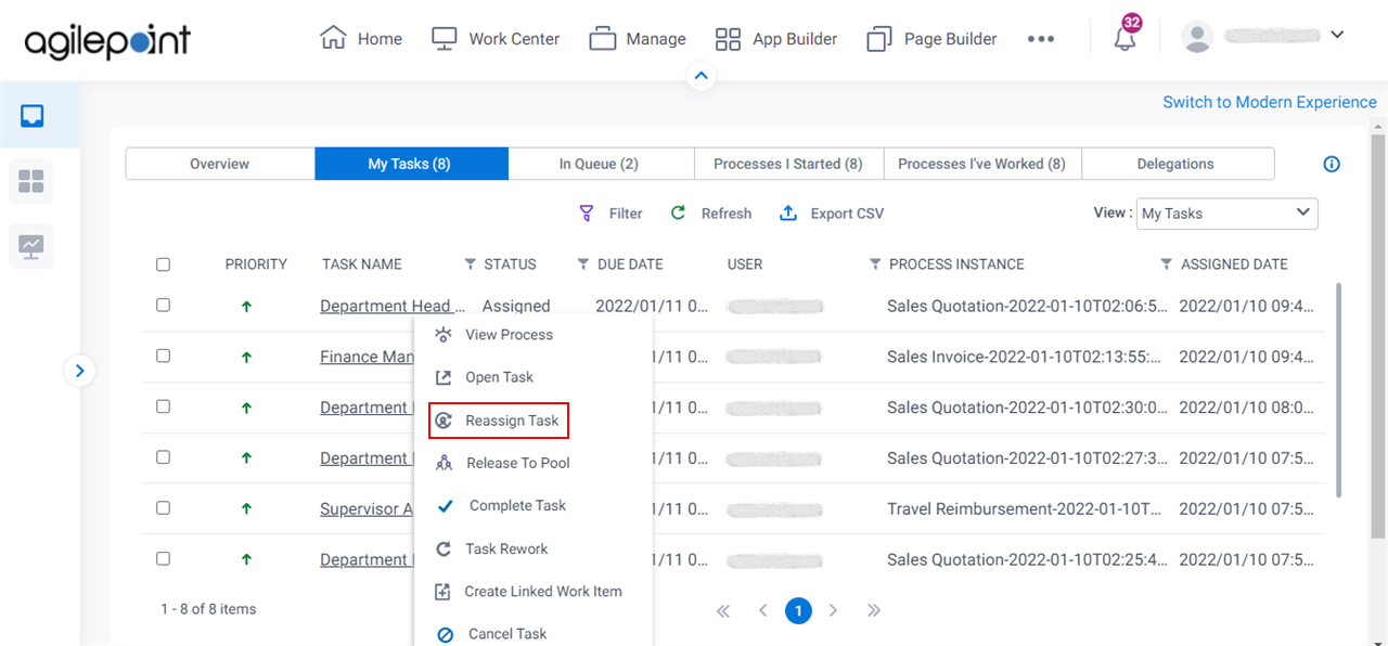 Click Reassign Task