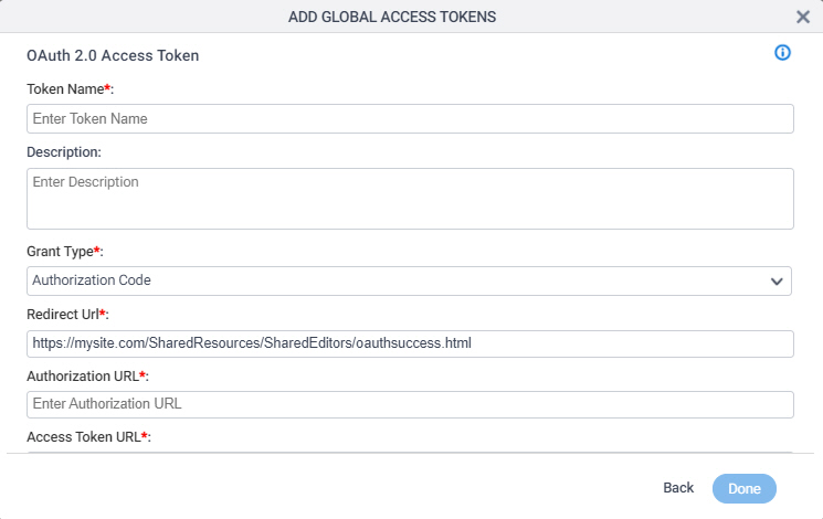 OAuth 2.0 Access Token Configuration screen