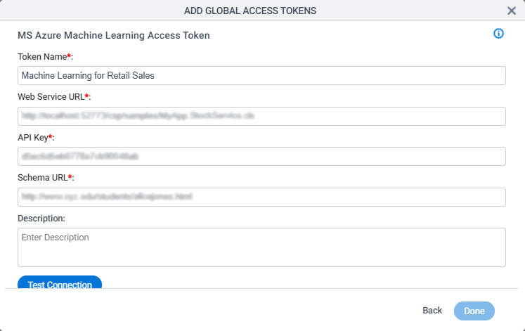 Azure Machine Learning Access Token Configuration screen