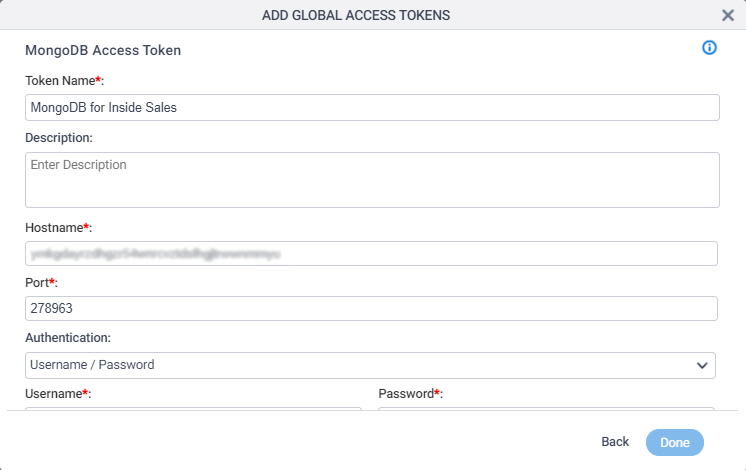 MongoDB Access Token Configuration screen