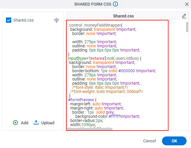 Shared Form CSS Screen
