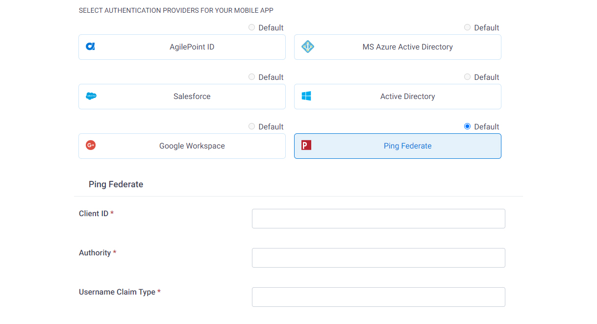 PingFederate Configuration screen