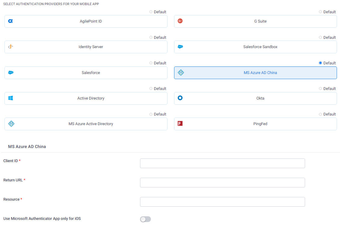 Windows Azure Active Directory China Configuration screen