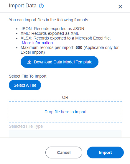 Import Data screen