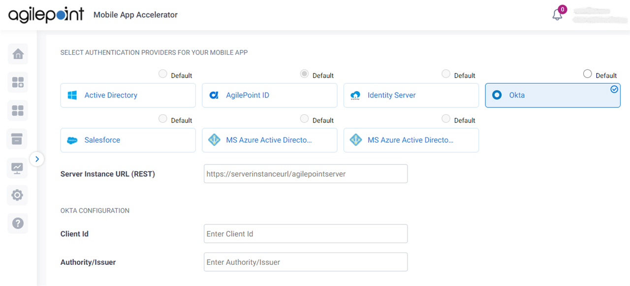 Okta Configuration screen