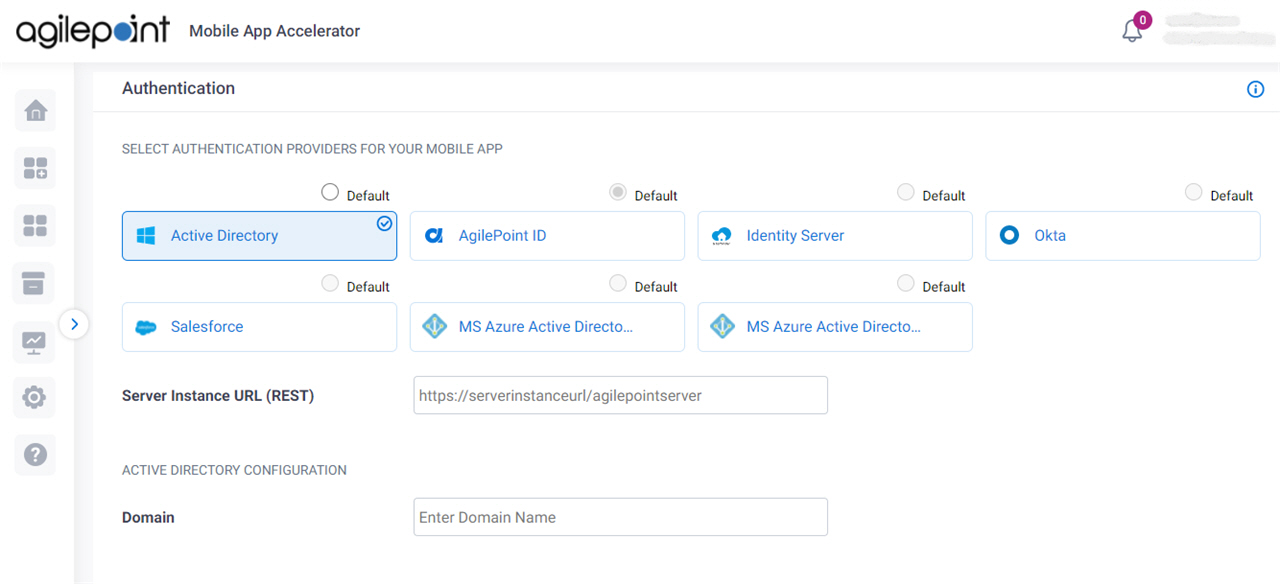 Active Directory Configuration screen