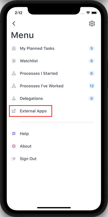 Tap External Apps