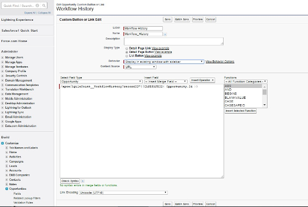 Workflow History screen in Salesforce