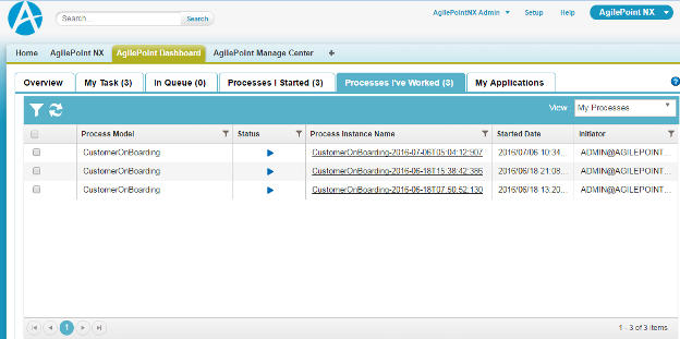 Processes I have Worked screen