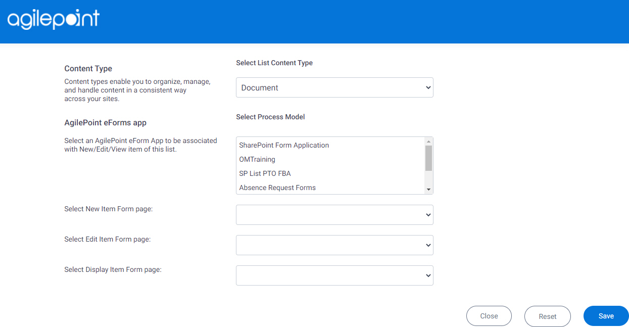 AgilePoint List Form Association screen